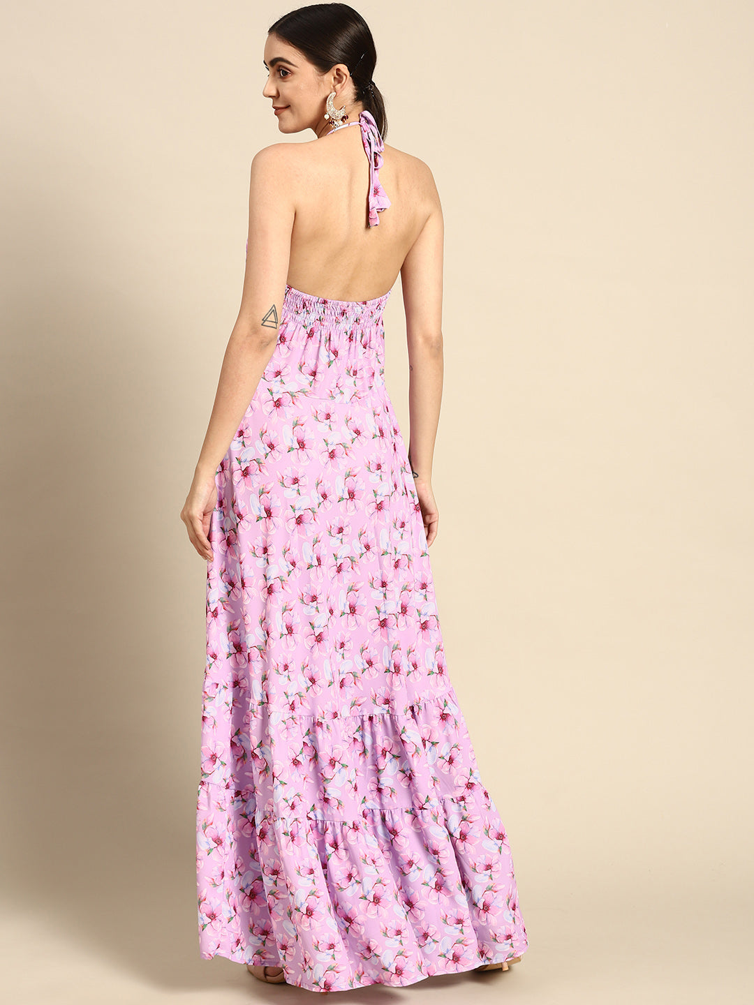 Women Pink Floral Printed Halter Dress | LASVINI - Redefining Indian Fashion with Elegance