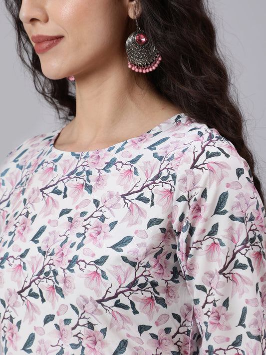 Women Off White Printed Flared Dress With Three Quarter Sleeves | LASVINI - Redefining Indian Fashion with Elegance