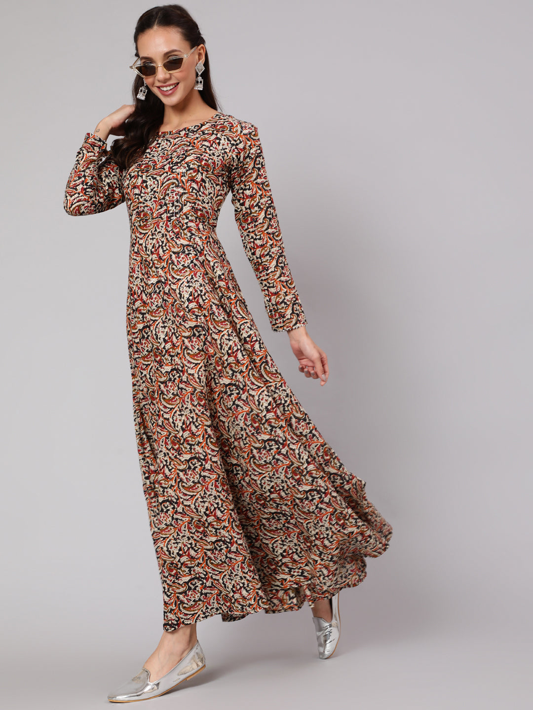 Women Multi Ethnic Printed Dress With Three Quarter Sleeves | LASVINI - Redefining Indian Fashion with Elegance