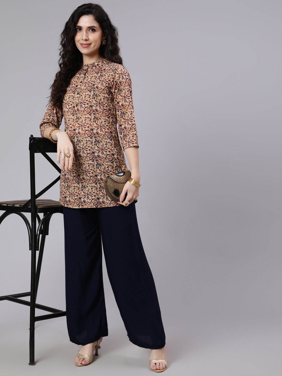 Women Multi Color Printed Straight Tunic With Three Quarter Sleeves | LASVINI - Redefining Indian Fashion with Elegance