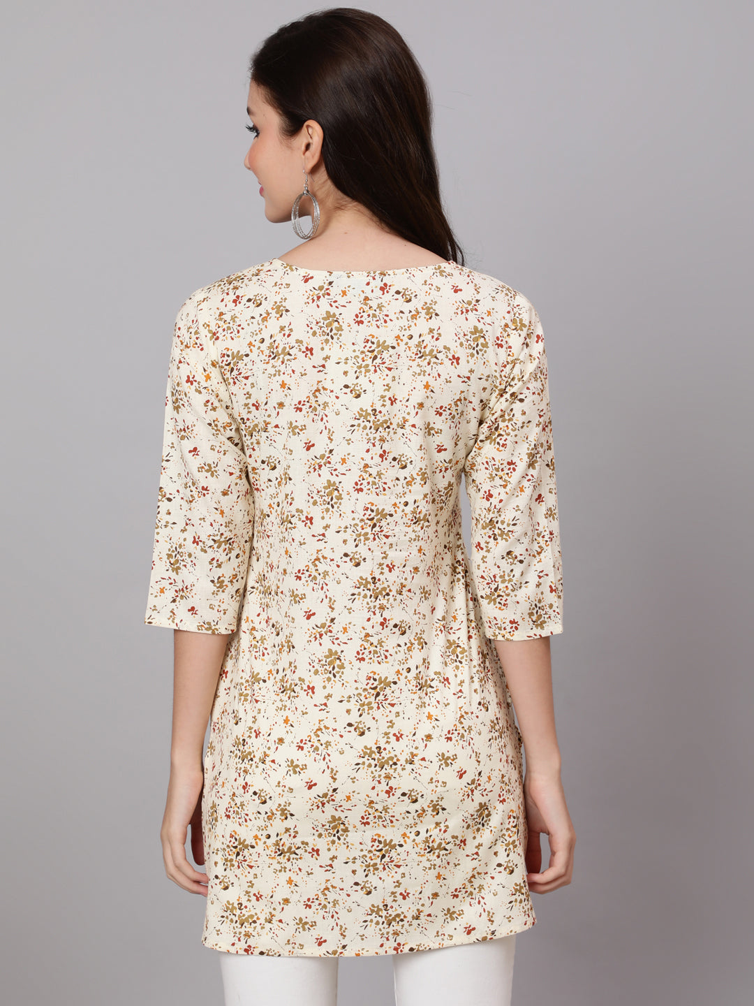 Women Cream Ethnic Printed Straight Tunic | LASVINI - Redefining Indian Fashion with Elegance