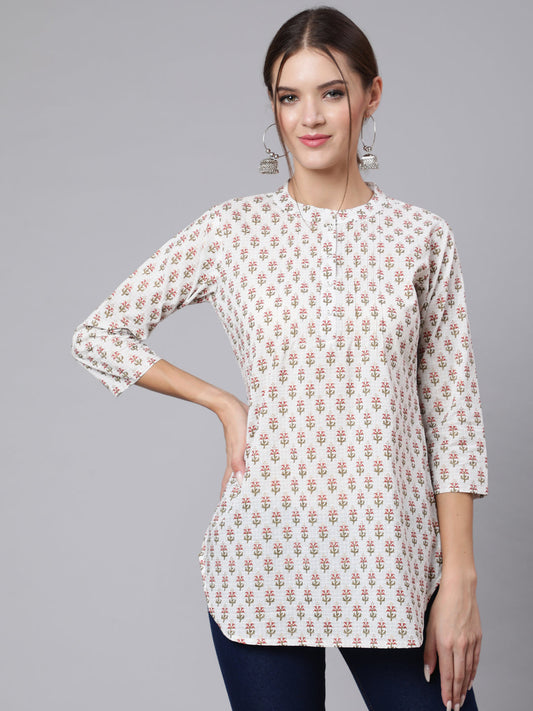 Women Off-White Straight Tunic With Three Quaretr Sleeves | LASVINI - Redefining Indian Fashion with Elegance
