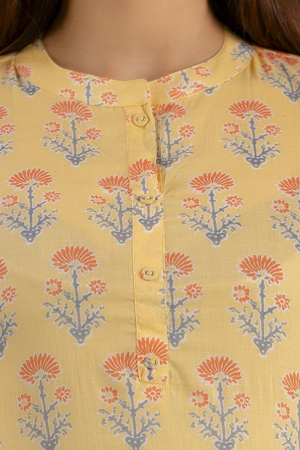 Women Yellow Straight Kurta With Three Quarter Sleeves | LASVINI - Redefining Indian Fashion with Elegance