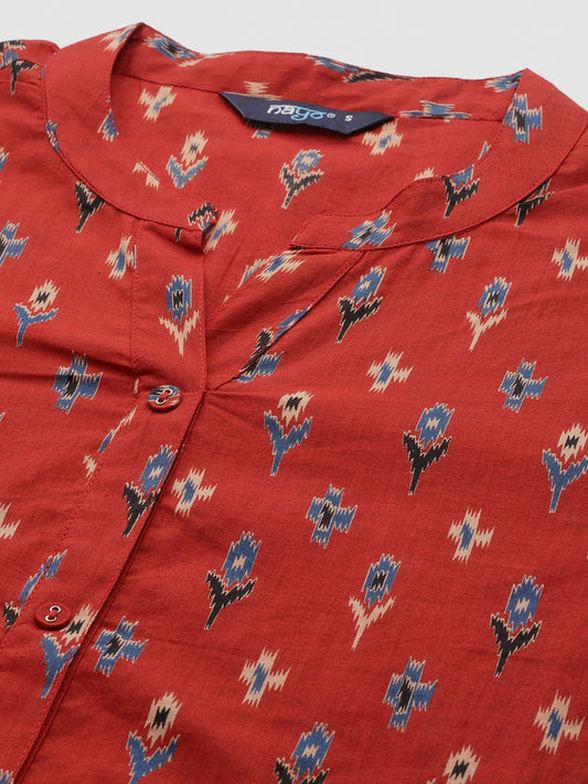 Women Red Straight Kurta With Three Quarter Sleeves | LASVINI - Redefining Indian Fashion with Elegance