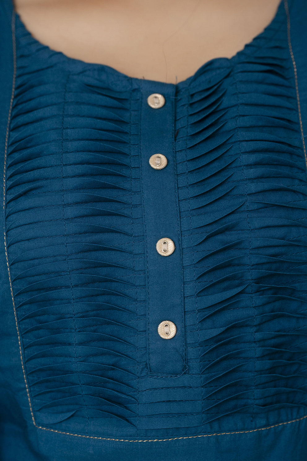 Women Teal Blue Straight Tunic With Three Quarter Sleeves | LASVINI - Redefining Indian Fashion with Elegance