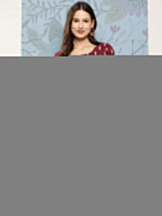 Women Maroon Ikat Printed Straight Kurta With Three Quarter Sleeves | LASVINI - Redefining Indian Fashion with Elegance