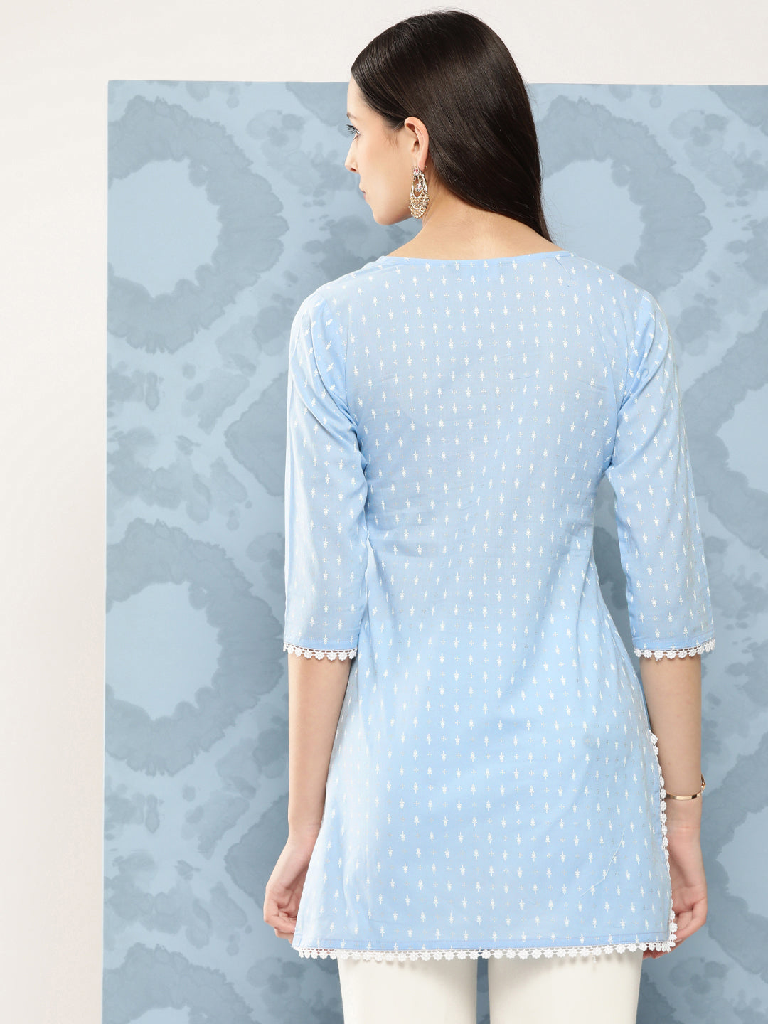 Women Blue Straight Tunic With Three Quarter Sleeves | LASVINI - Redefining Indian Fashion with Elegance