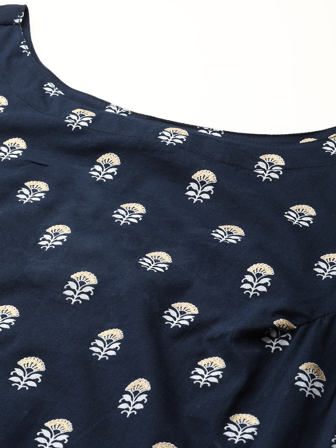 Women Navy Blue Ethnic Printed Straight Sleeveless Kurta | LASVINI - Redefining Indian Fashion with Elegance