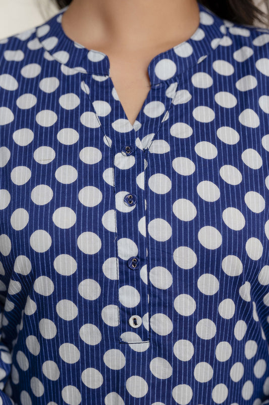 Women Blue Straight Tunic With Three Quarter Sleeves | LASVINI - Redefining Indian Fashion with Elegance