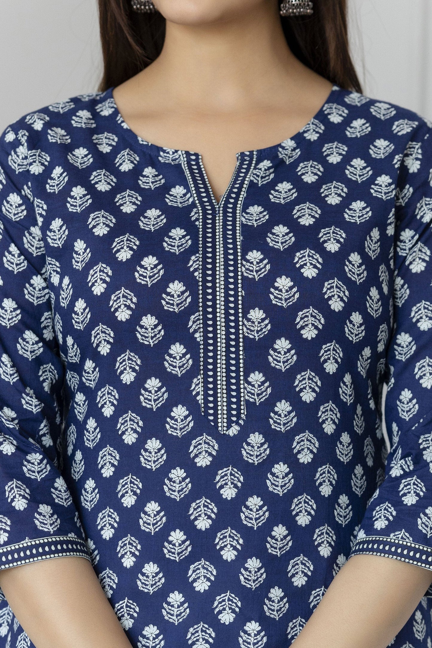 Women Blue Straight Tunic With Three Quarter Sleeves | LASVINI - Redefining Indian Fashion with Elegance