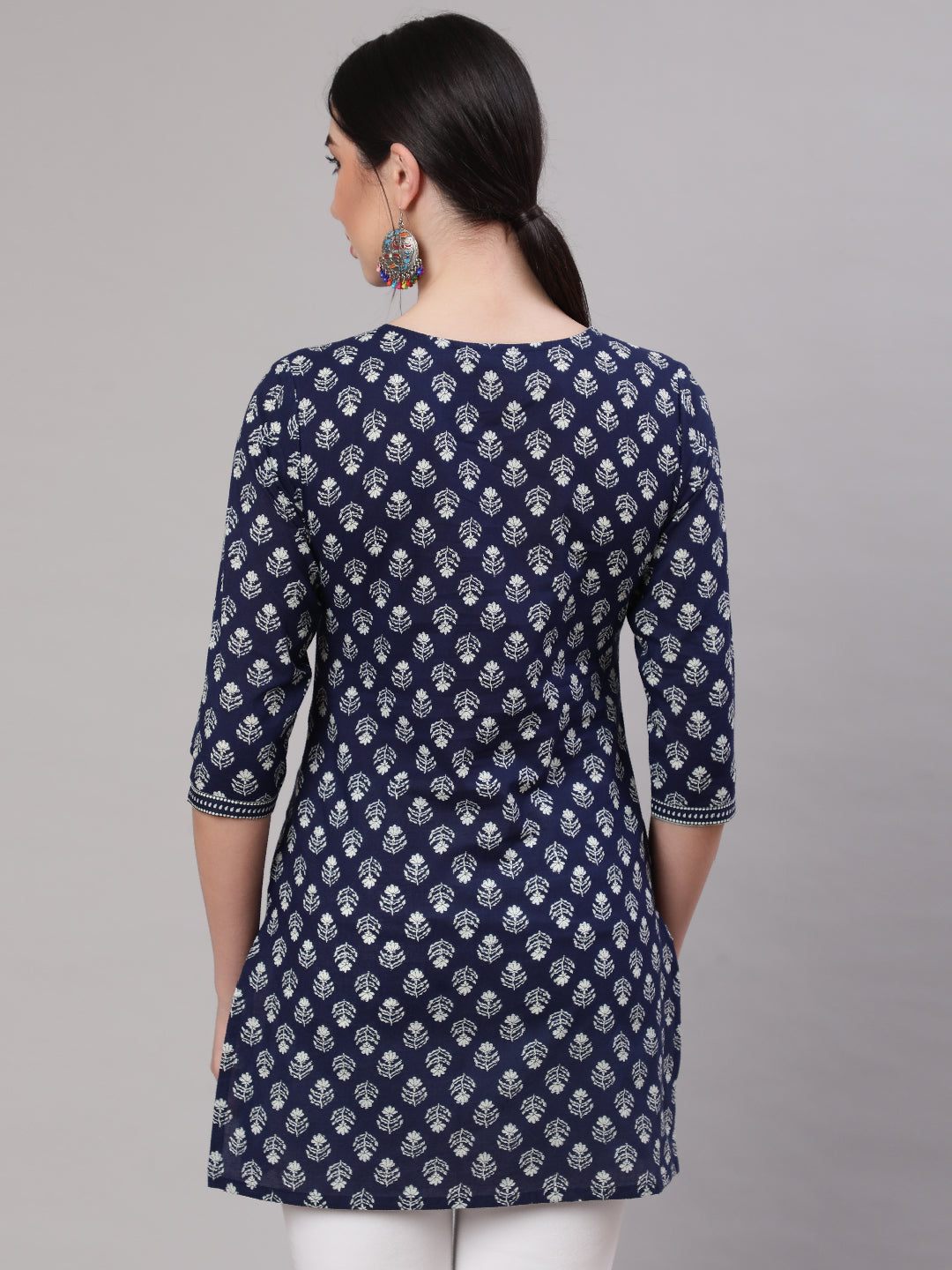Women Blue Straight Tunic With Three Quarter Sleeves | LASVINI - Redefining Indian Fashion with Elegance