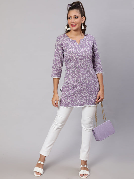 Women Purple Straight Tunic With Three Quarter Sleeves | LASVINI - Redefining Indian Fashion with Elegance
