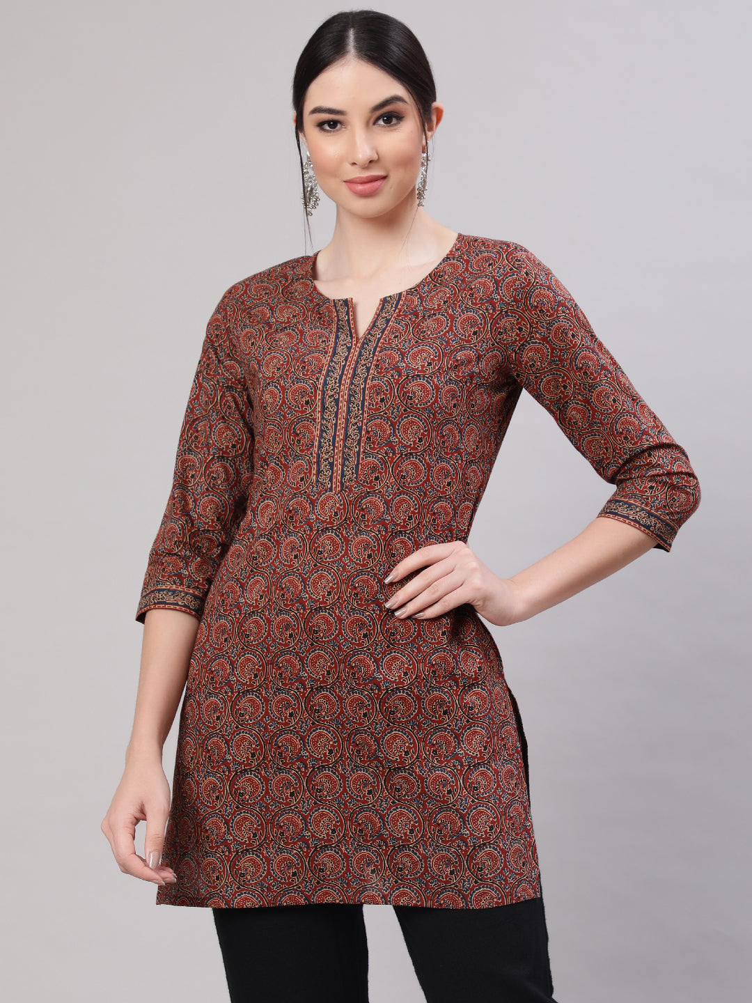 Women Multi Color Printed Straight Tunic With Three Quarter Sleeves | LASVINI - Redefining Indian Fashion with Elegance