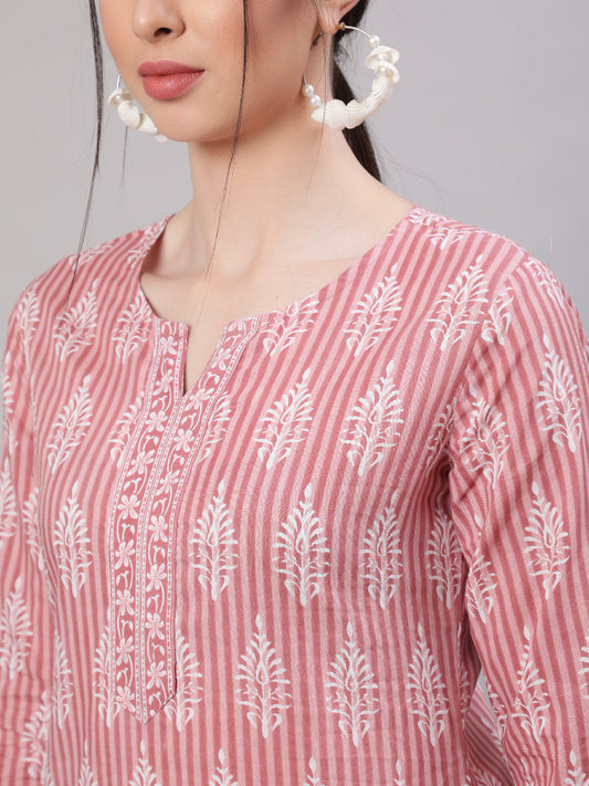 Women Pink Straight Tunic With Three Quarter Sleeves | LASVINI - Redefining Indian Fashion with Elegance