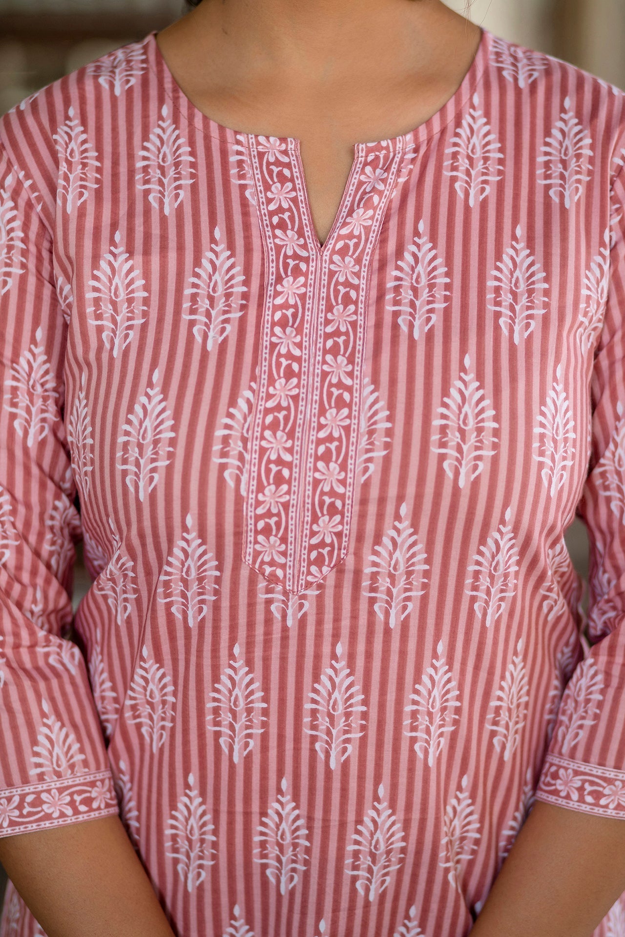 Women Pink Straight Tunic With Three Quarter Sleeves | LASVINI - Redefining Indian Fashion with Elegance