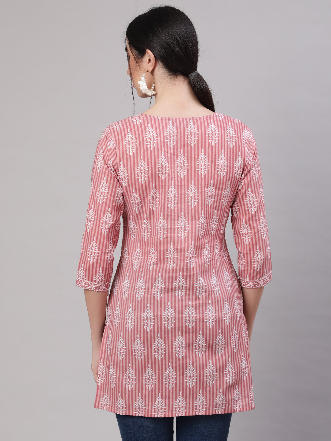 Women Pink Straight Tunic With Three Quarter Sleeves | LASVINI - Redefining Indian Fashion with Elegance