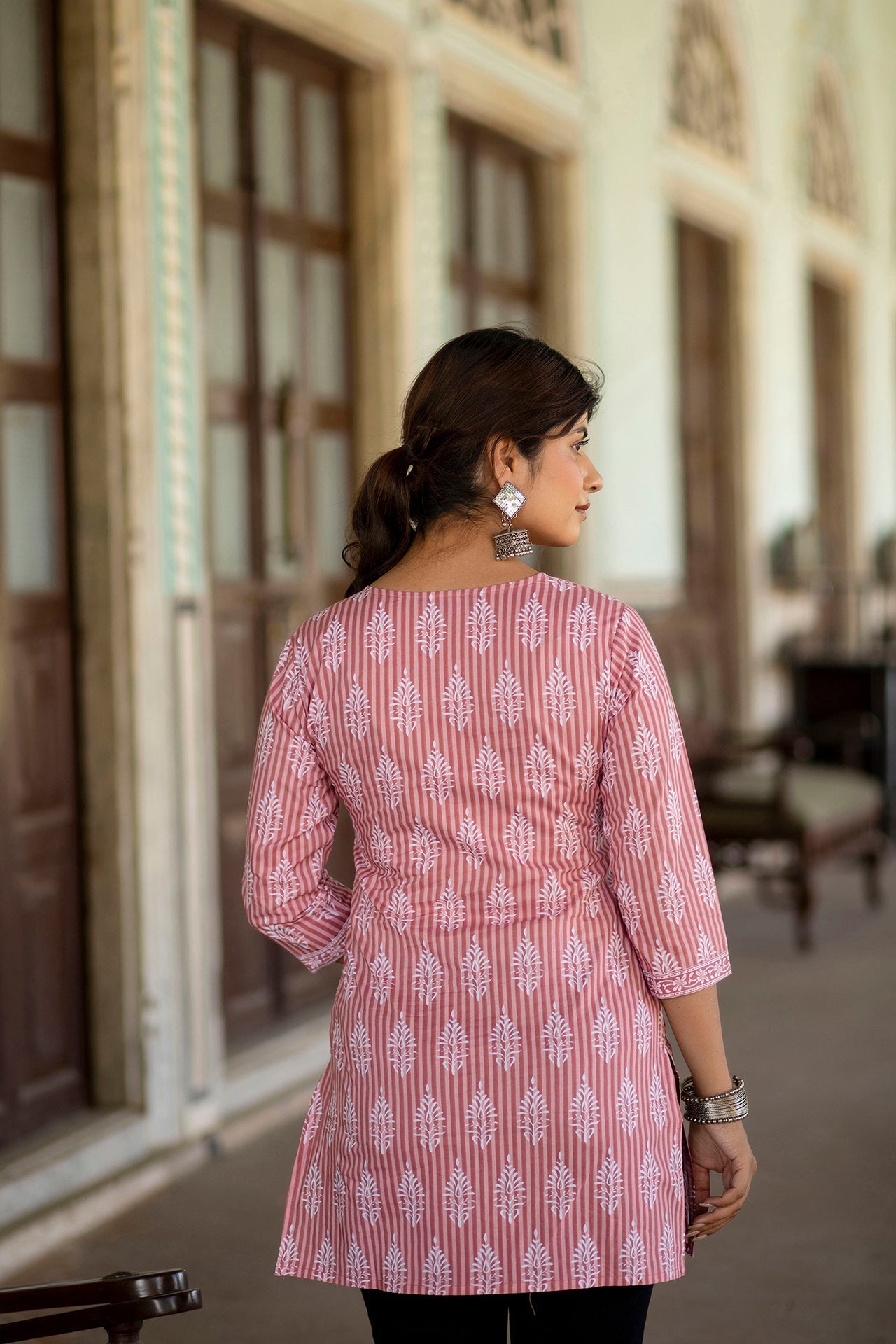 Women Pink Straight Tunic With Three Quarter Sleeves | LASVINI - Redefining Indian Fashion with Elegance