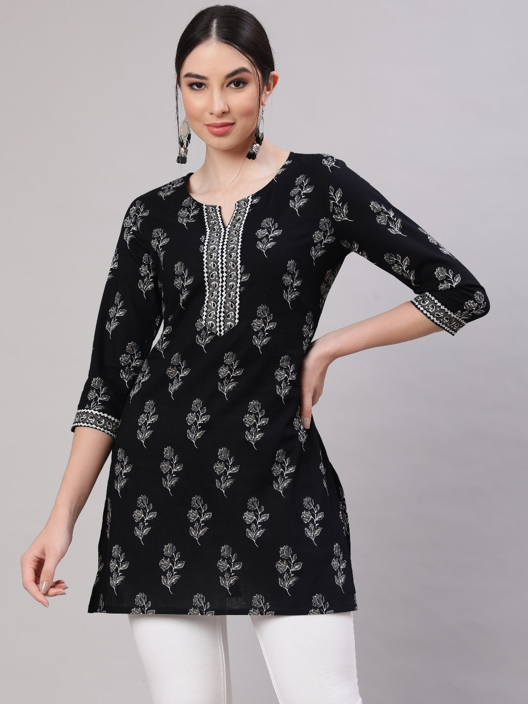 Women Black Straight Tunic With Three Quarter Sleeves | LASVINI - Redefining Indian Fashion with Elegance