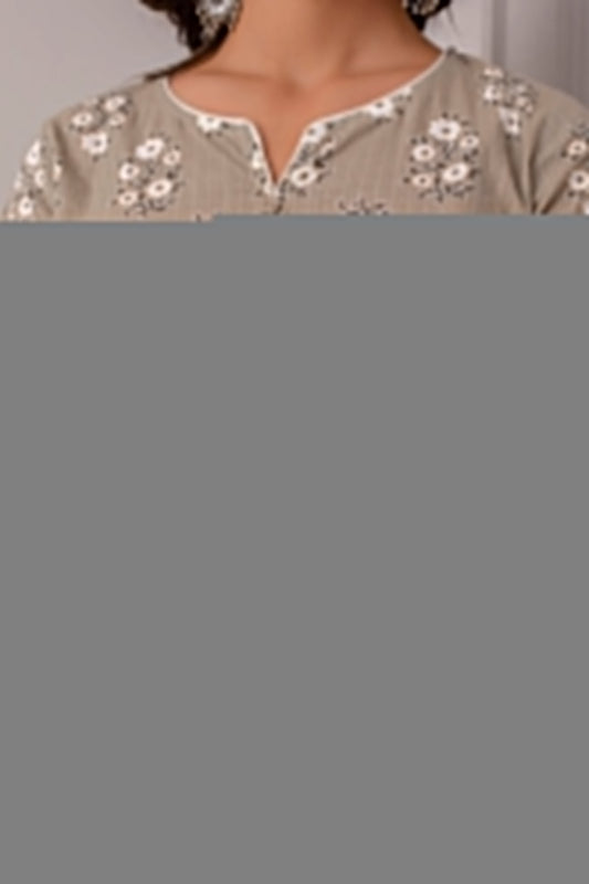 Women Grey Ethnic Printed Straight Kurta With Three Quarter Sleeves | LASVINI - Redefining Indian Fashion with Elegance