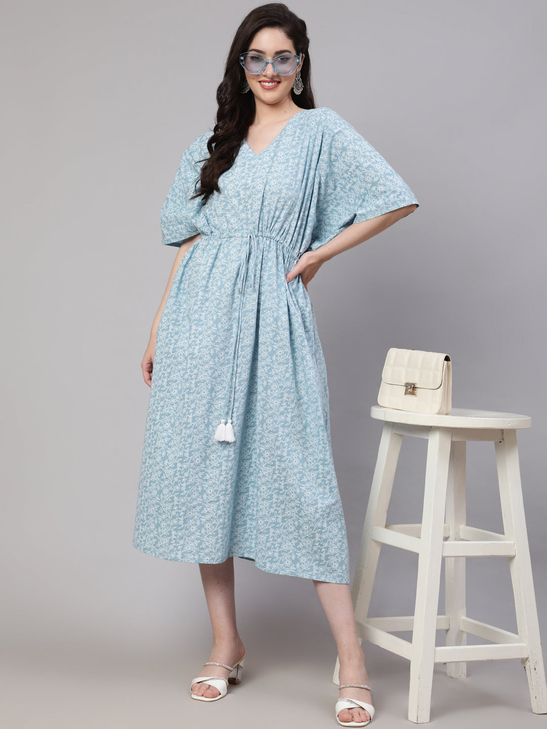 Women Blue Ethnic Printed Kaftan | LASVINI - Redefining Indian Fashion with Elegance