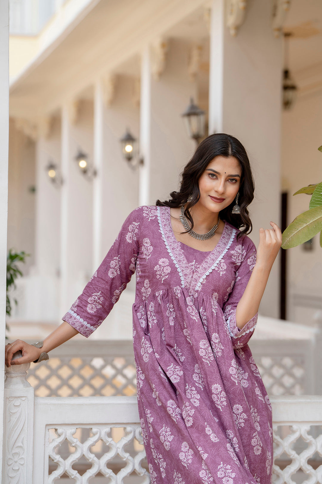 Women Purple Ethnic Printed Flared Dress | LASVINI - Redefining Indian Fashion with Elegance