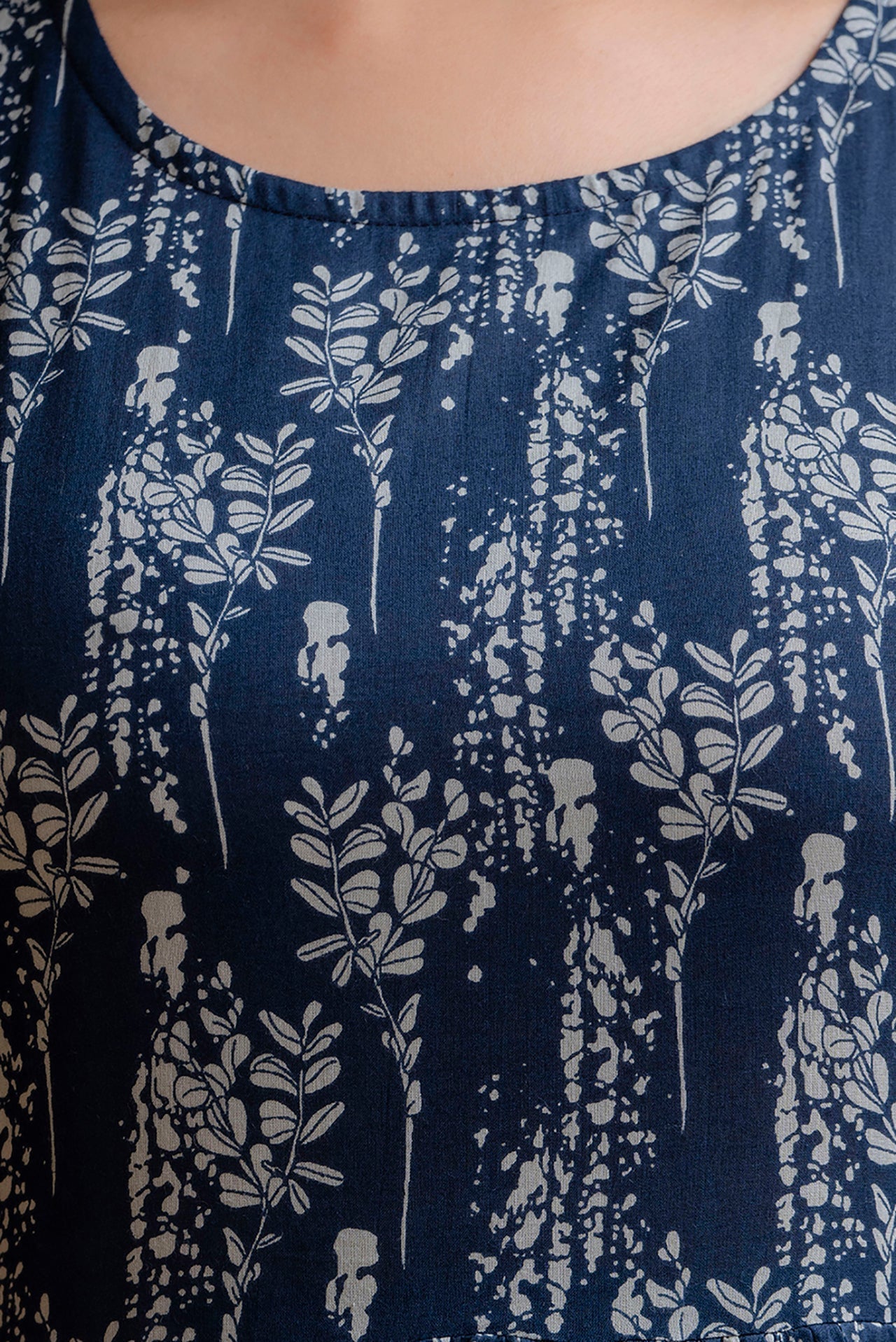 Women Navy Blue Printed Flared Dress | LASVINI - Redefining Indian Fashion with Elegance