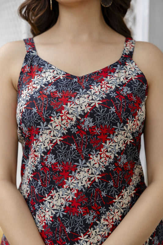 Women Black Abstract Printed Sleeveless Dress | LASVINI - Redefining Indian Fashion with Elegance