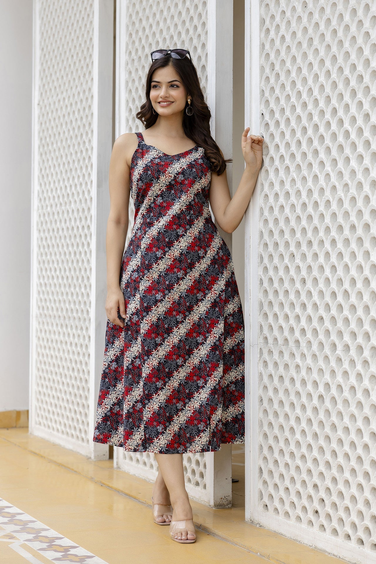Women Black Abstract Printed Sleeveless Dress | LASVINI - Redefining Indian Fashion with Elegance