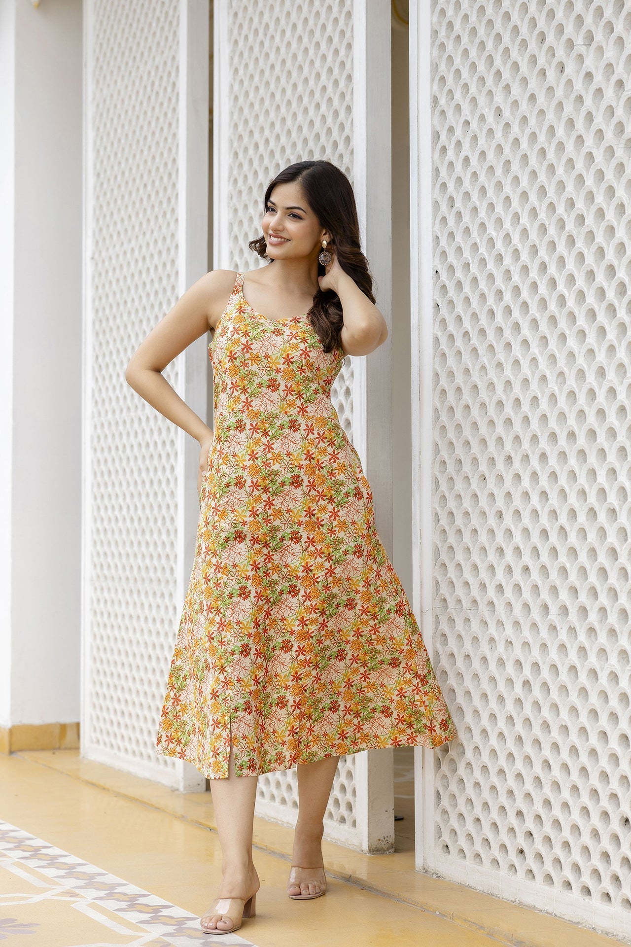 Women Multi Floral Printed Sleeveless Dress | LASVINI - Redefining Indian Fashion with Elegance