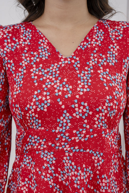 Women Red Printed Flared Dress | LASVINI - Redefining Indian Fashion with Elegance