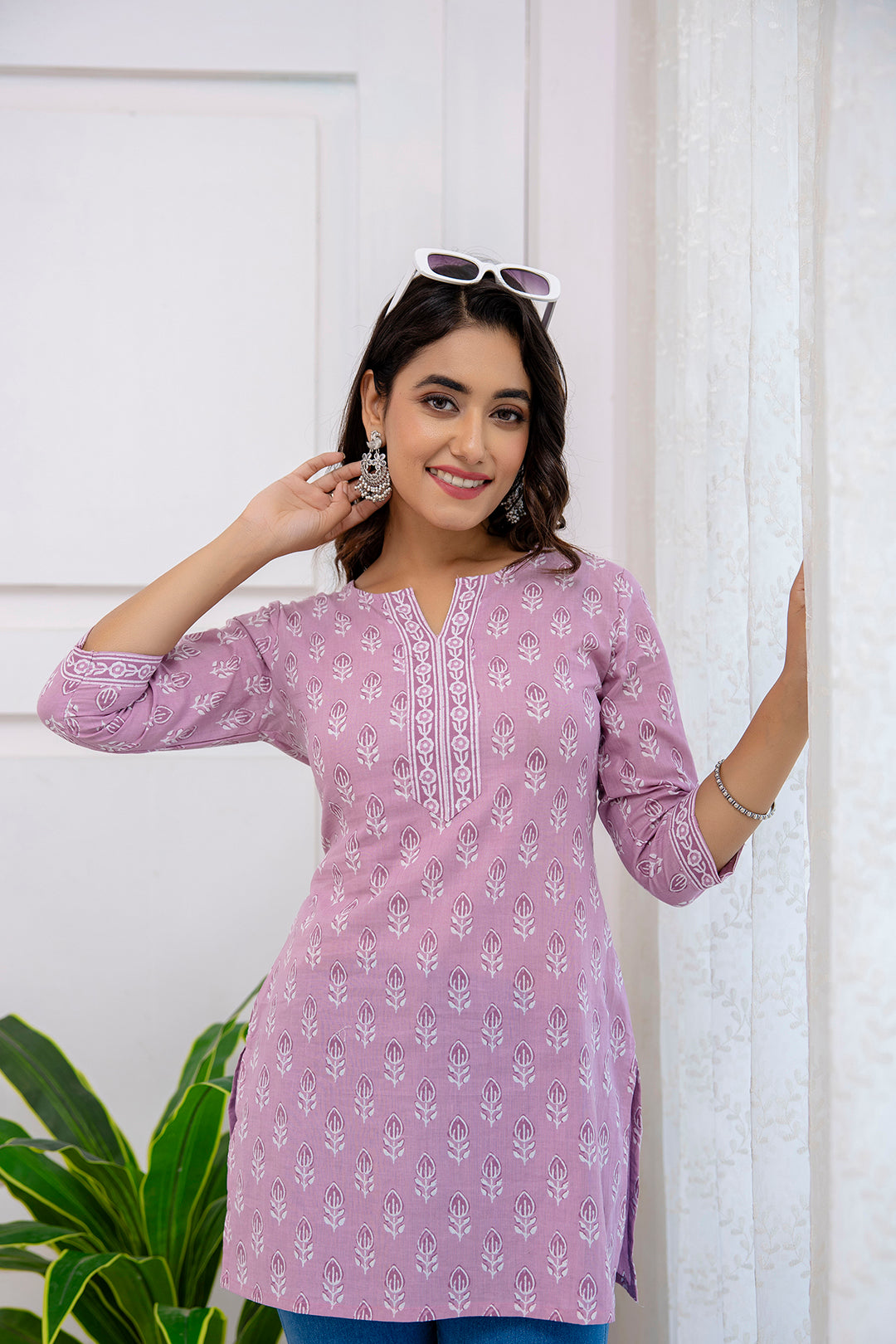Women Purple Printed Straight Tunic | LASVINI - Redefining Indian Fashion with Elegance