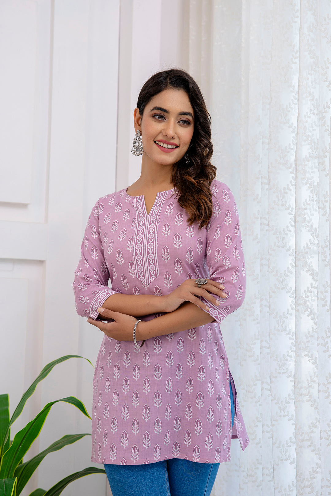 Women Purple Printed Straight Tunic | LASVINI - Redefining Indian Fashion with Elegance