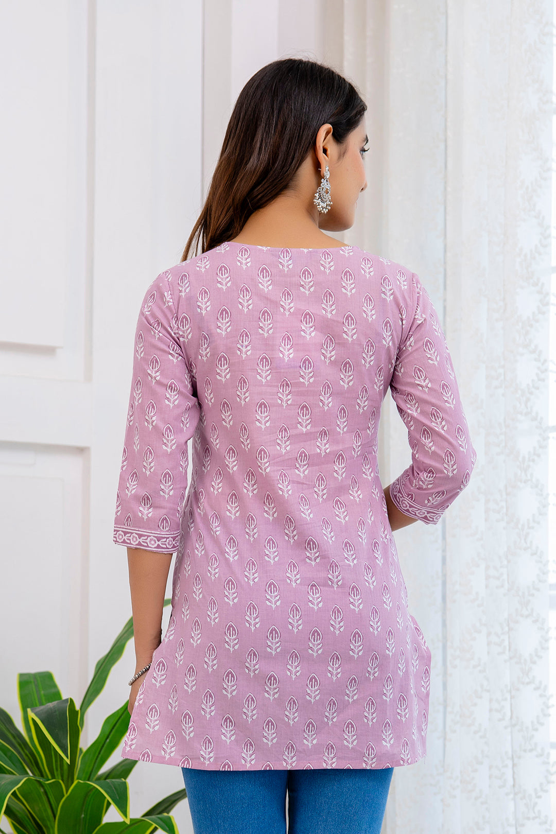 Women Purple Printed Straight Tunic | LASVINI - Redefining Indian Fashion with Elegance