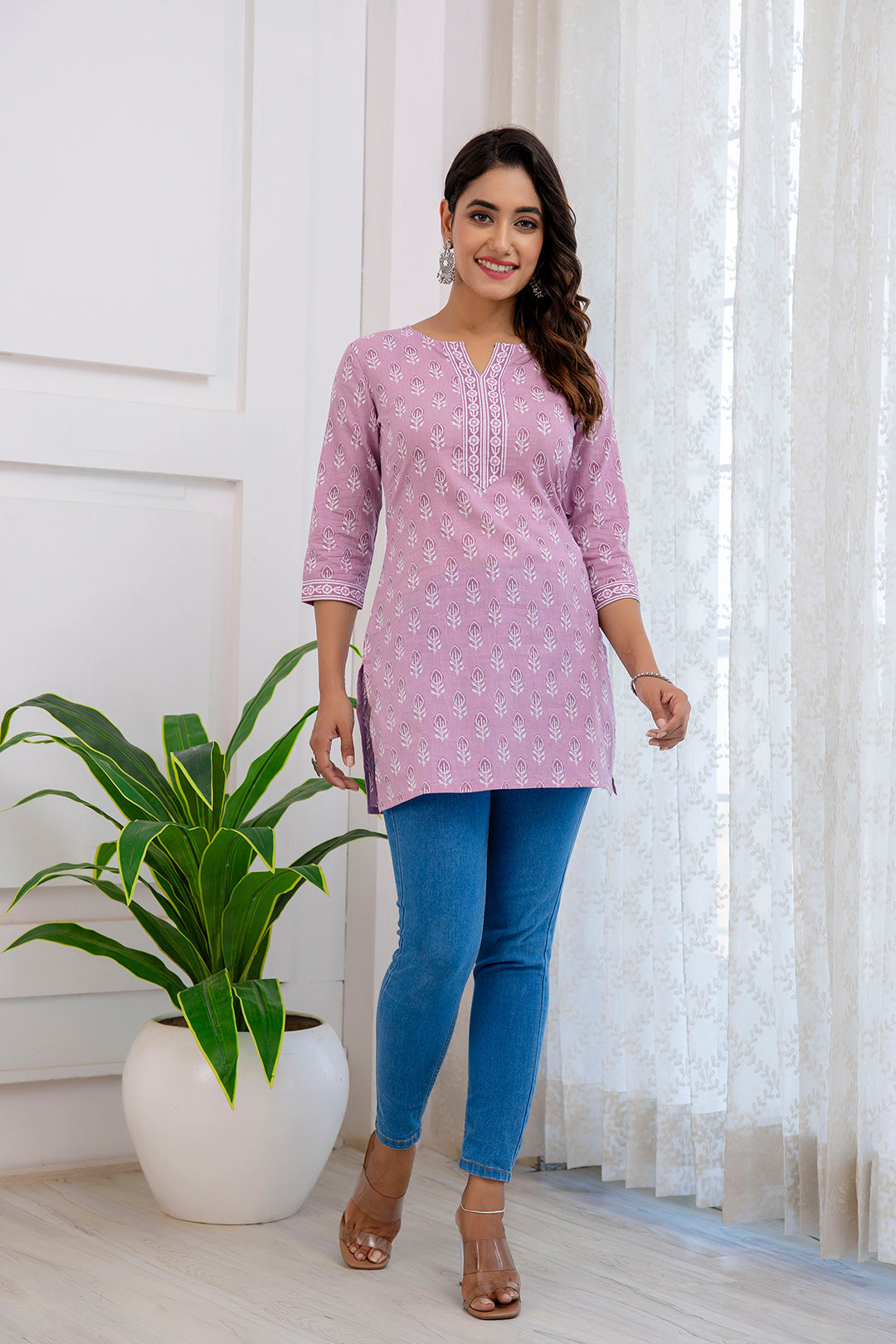 Women Purple Printed Straight Tunic | LASVINI - Redefining Indian Fashion with Elegance