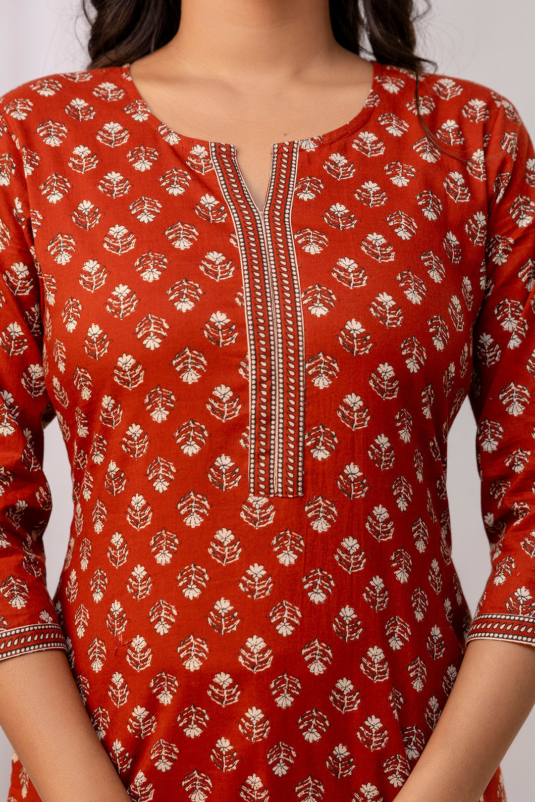 Women Rust Ethnic Printed Straight Tunic | LASVINI - Redefining Indian Fashion with Elegance