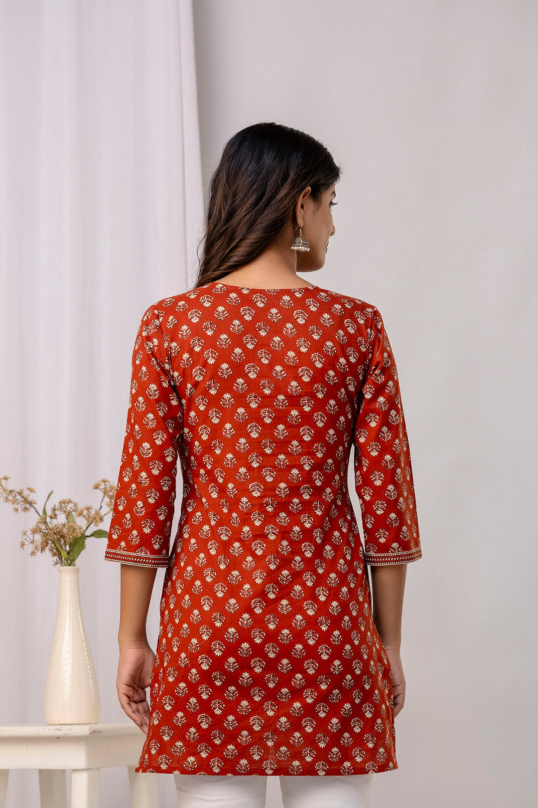 Women Rust Ethnic Printed Straight Tunic | LASVINI - Redefining Indian Fashion with Elegance