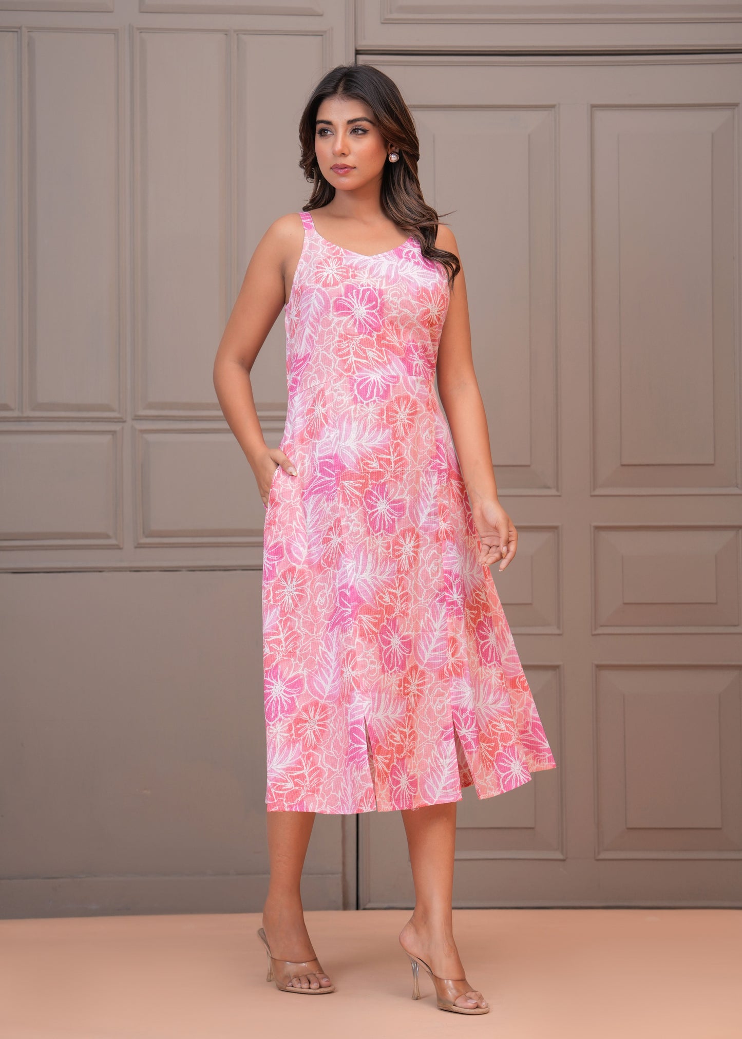Floral Printed A-Line Midi Dress for Women | LASVINI - Redefining Indian Fashion with Elegance