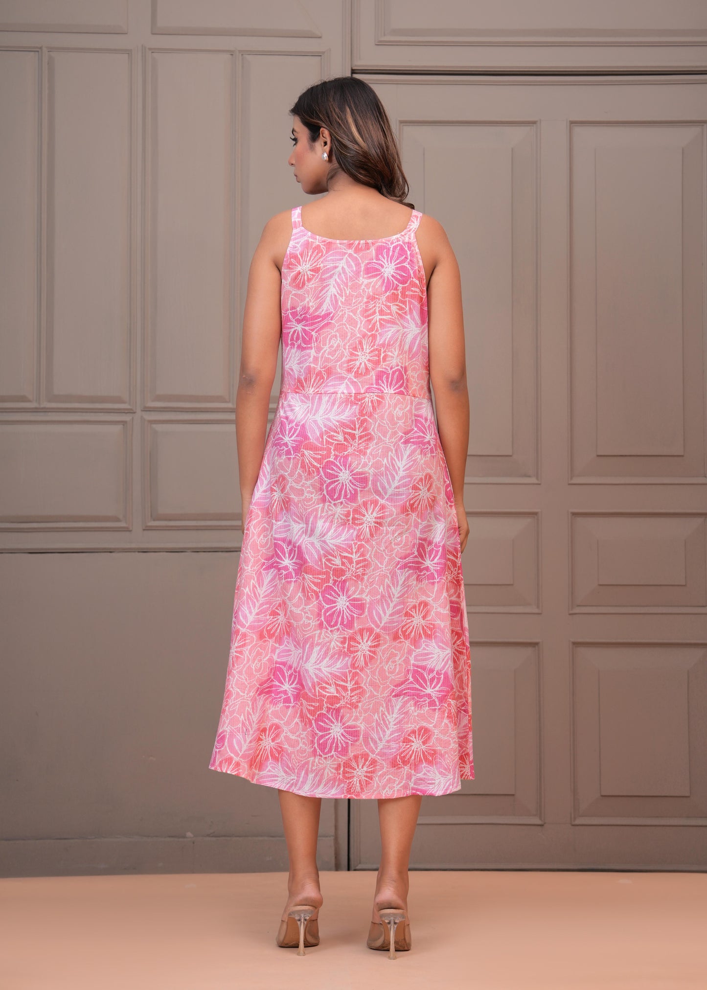 Floral Printed A-Line Midi Dress for Women | LASVINI - Redefining Indian Fashion with Elegance
