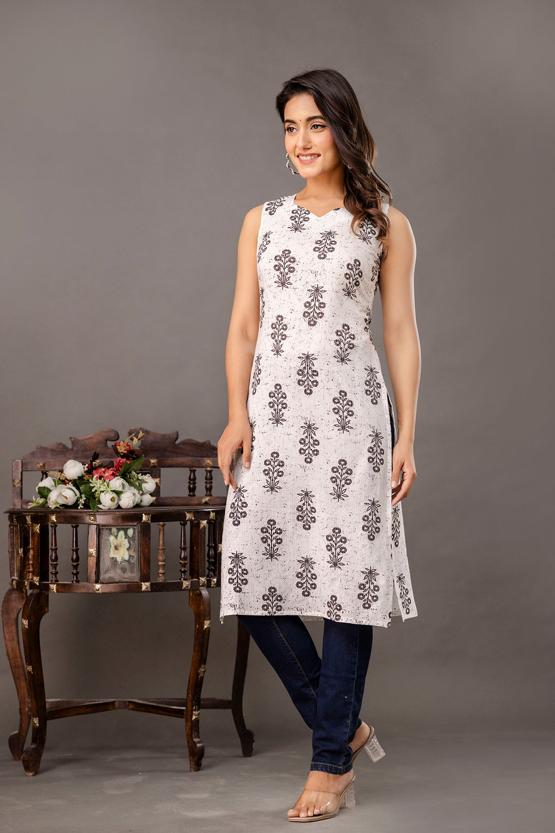 White Printed Kurta for Women | LASVINI - Redefining Indian Fashion with Elegance