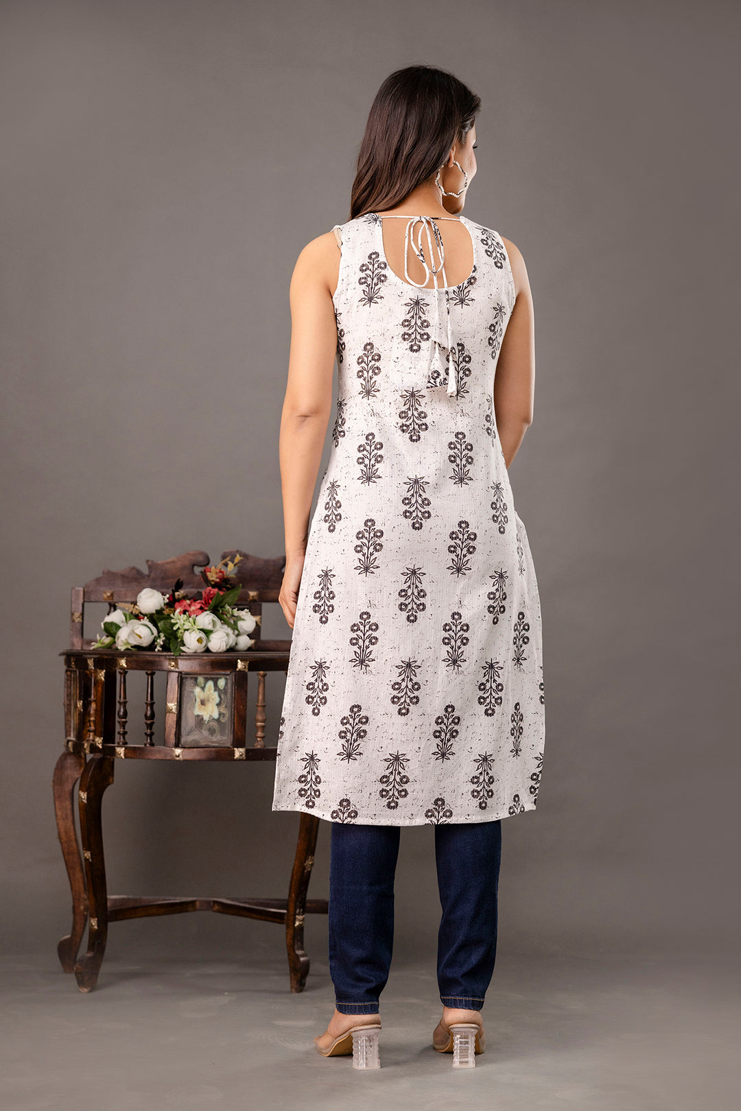 White Printed Kurta for Women | LASVINI - Redefining Indian Fashion with Elegance