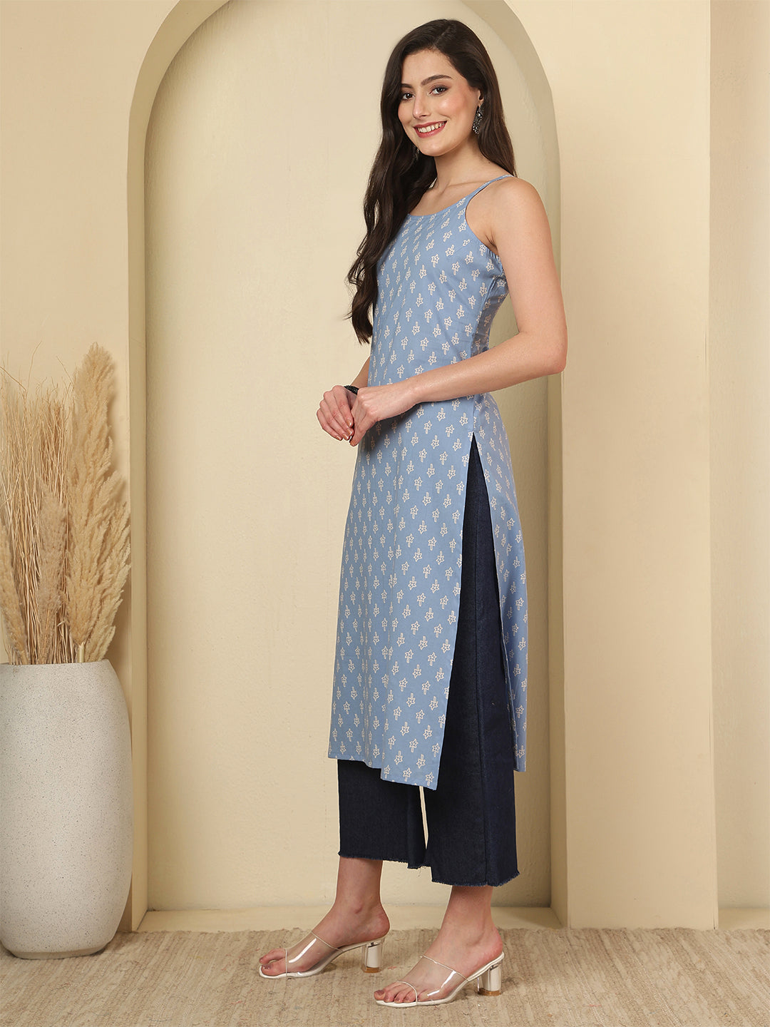 Blue Printed Kurta for Women | LASVINI - Redefining Indian Fashion with Elegance