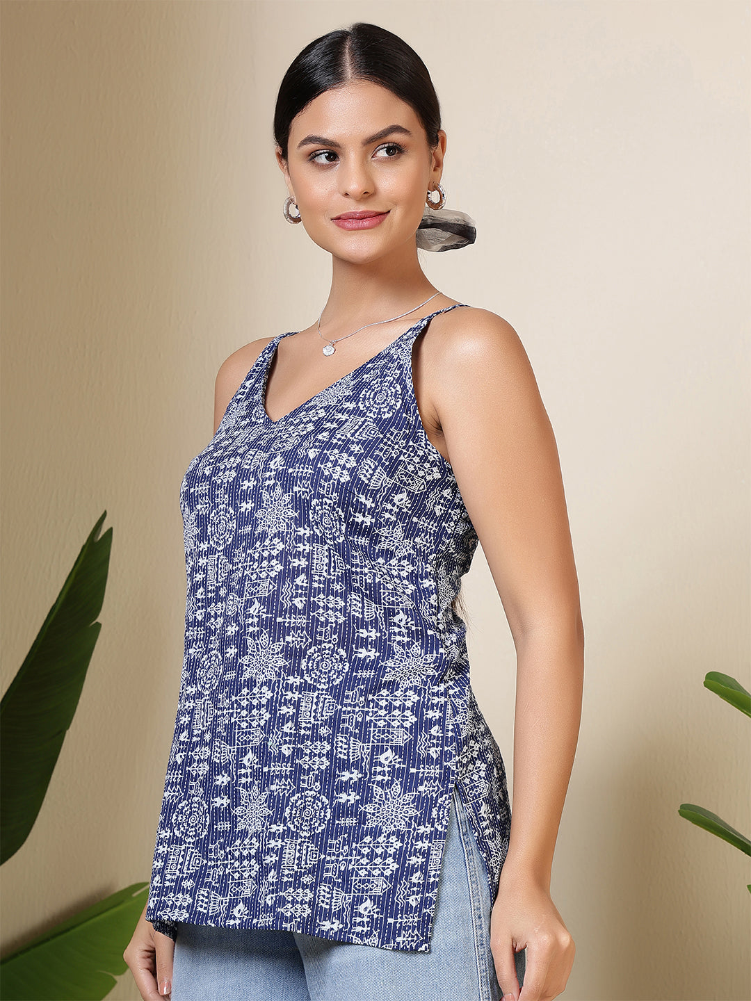 Women Blue Printed Straight Tunic | LASVINI - Redefining Indian Fashion with Elegance