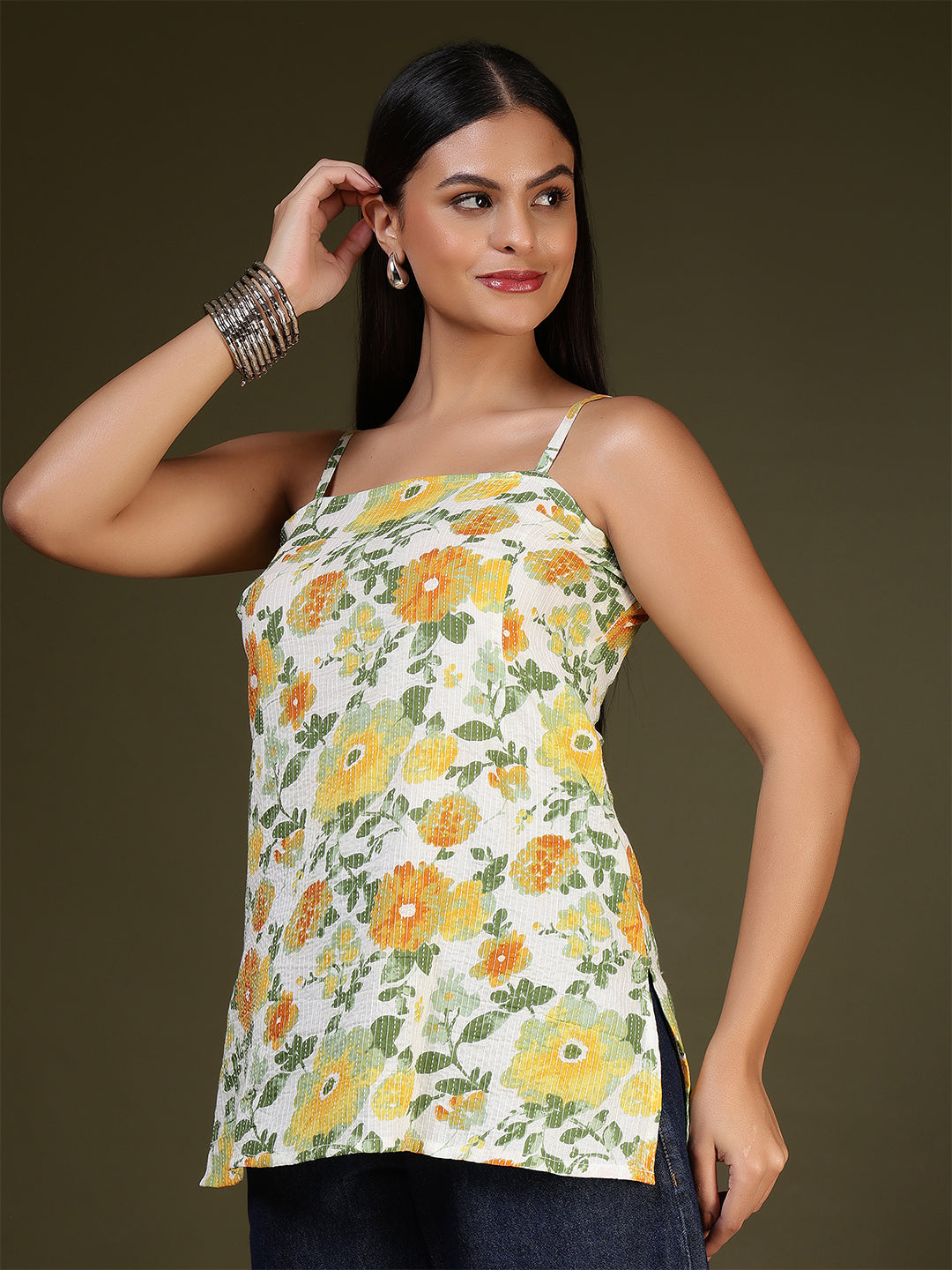 Women Off White Printed Straight Tunic | LASVINI - Redefining Indian Fashion with Elegance