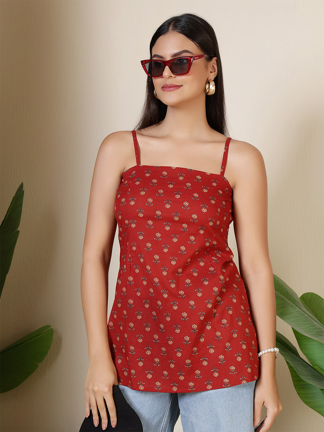 Women Maroon Printed Straight Tunic | LASVINI - Redefining Indian Fashion with Elegance