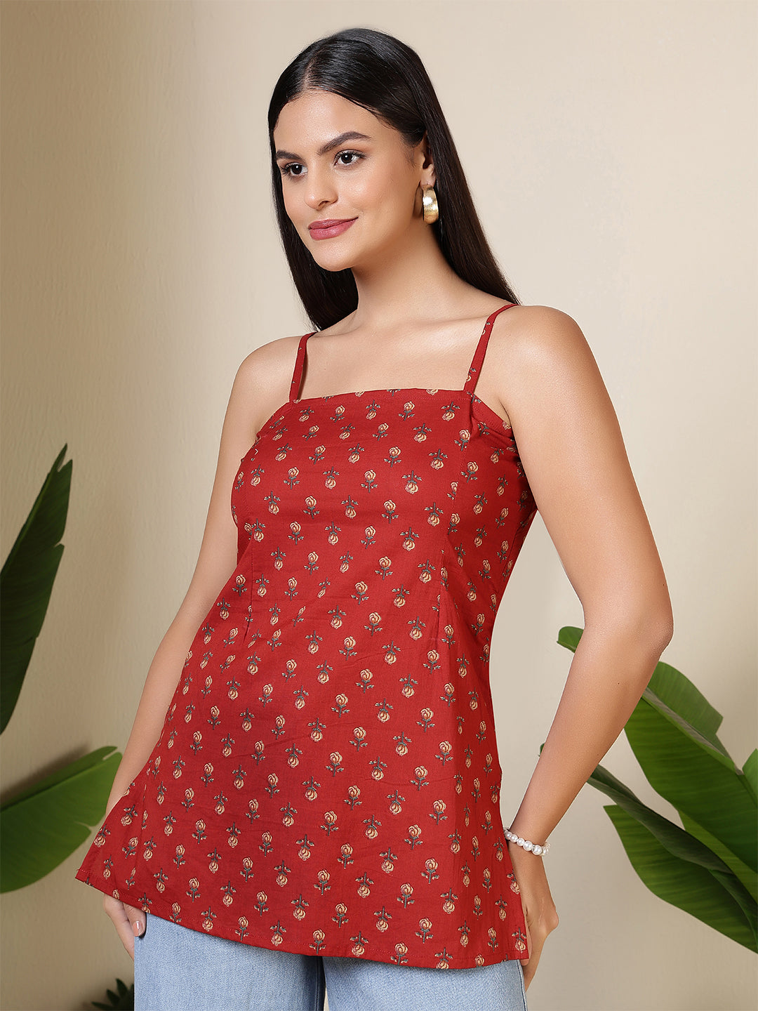 Women Maroon Printed Straight Tunic | LASVINI - Redefining Indian Fashion with Elegance