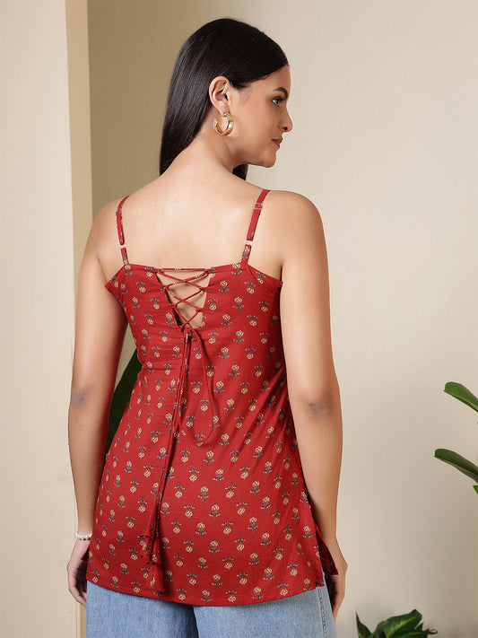 Women Maroon Printed Straight Tunic | LASVINI - Redefining Indian Fashion with Elegance