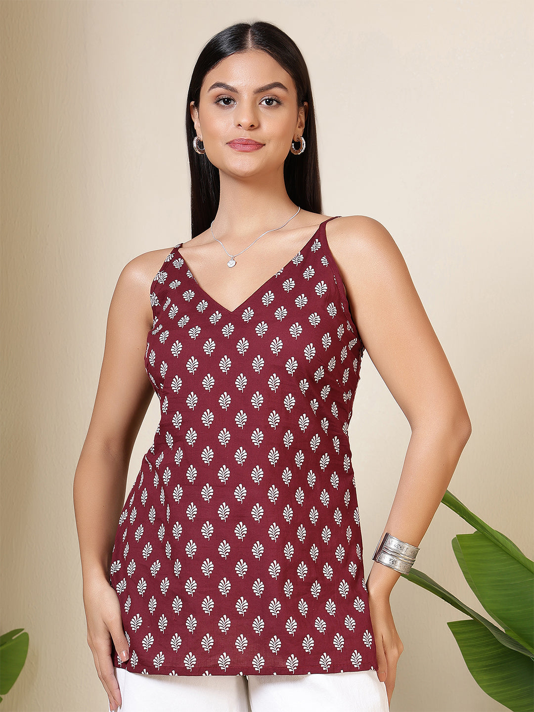 Women Burgundy Printed Straight Tunic | LASVINI - Redefining Indian Fashion with Elegance