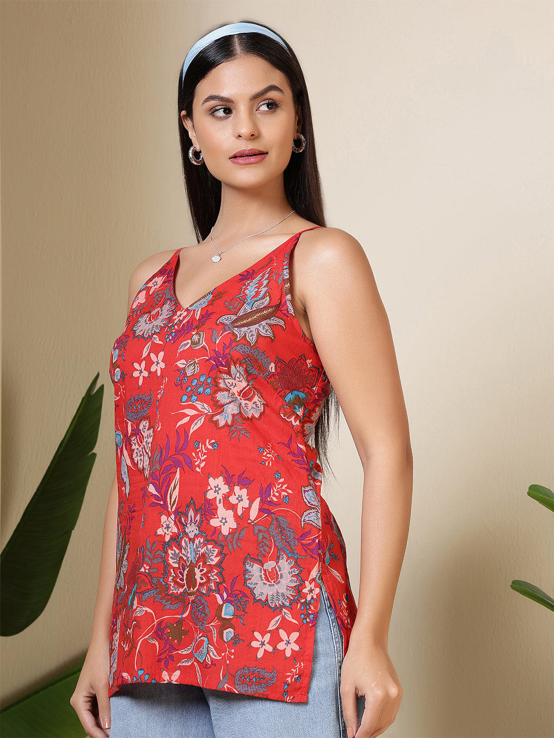 Women Maroon Printed Straight Tunic | LASVINI - Redefining Indian Fashion with Elegance