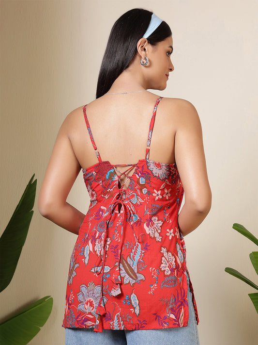 Women Maroon Printed Straight Tunic | LASVINI - Redefining Indian Fashion with Elegance