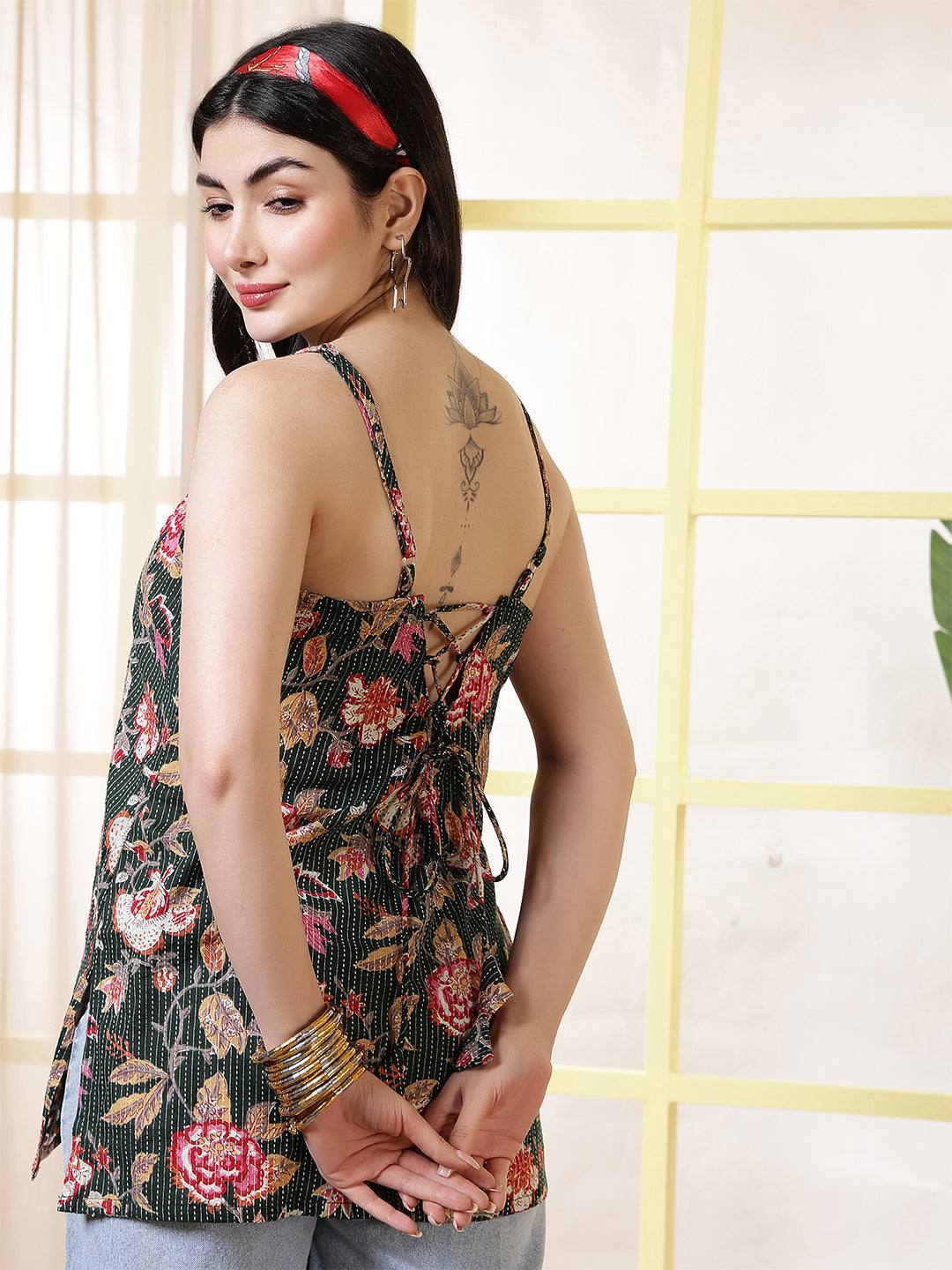 Women Green Printed Straight Tunic | LASVINI - Redefining Indian Fashion with Elegance
